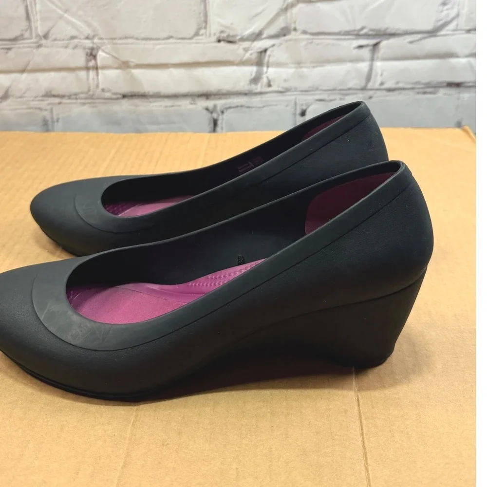 Crocs Lina Wedge Womens 11 Black Dual Comfort Shoe Office Casual Waterproof Work